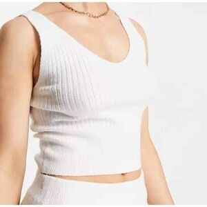 Label M Lounge Knitted Cami Top Women's L White V-Neck Sleeveless Wide Straps